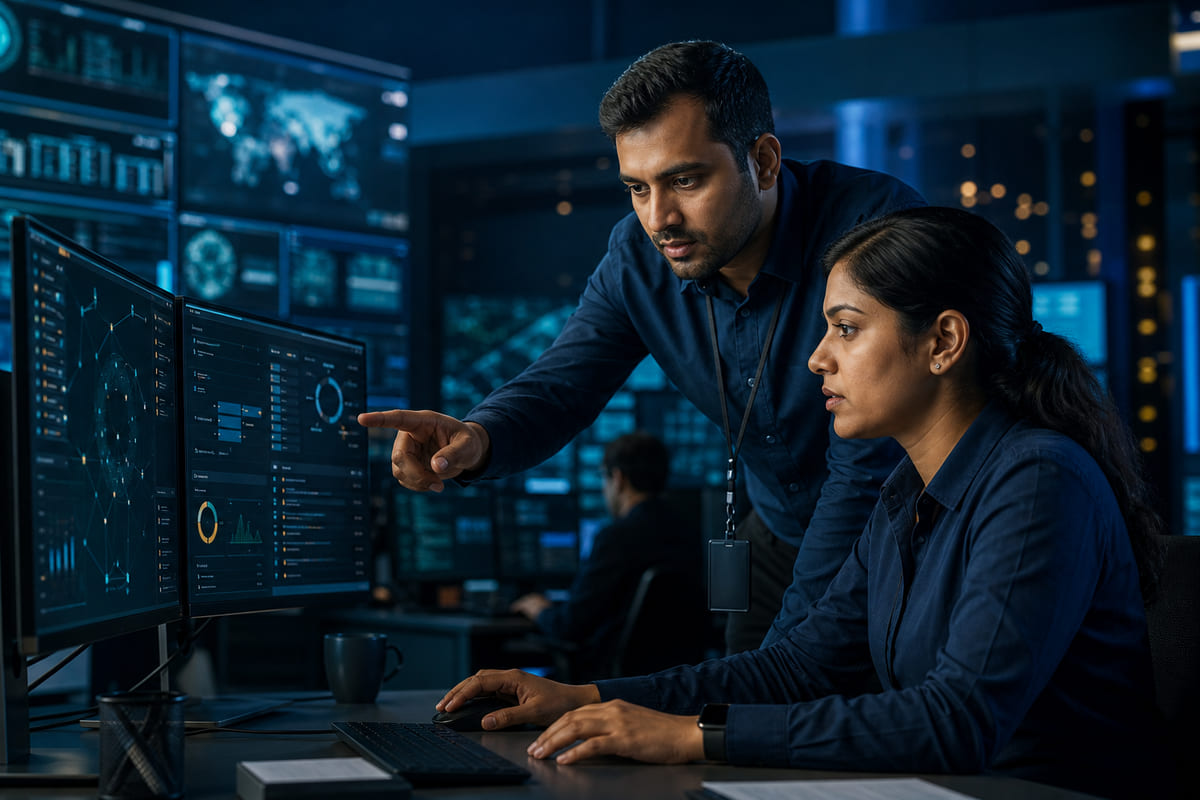 Cybersecurity analysts monitoring and responding to security events