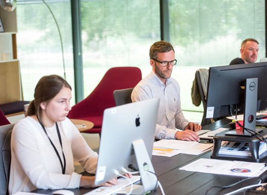 A small IT team working at their desks